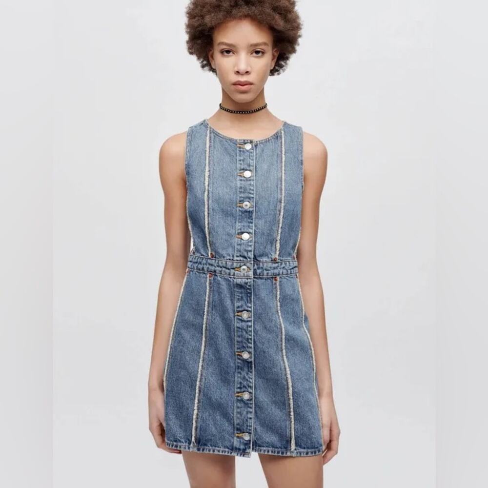 $425 New Re/Done Fray Denim Dress - Small